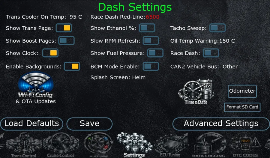 Helm Commander dash settings, Wi-Fi and OTA updates